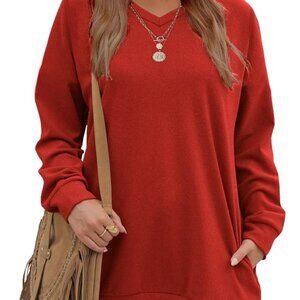 Fantaslook V Neck Sweatshirt Oversized (Red)